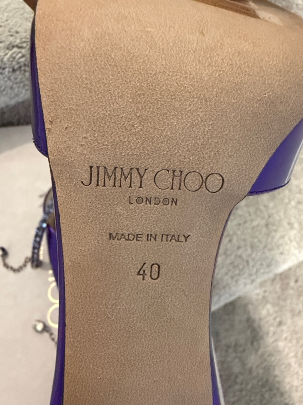 Jimmy Choo Metallic Purple Crystal T-Strap Pointed Slingback Heels - Picture 6 of 17